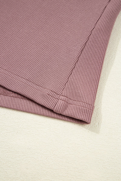 Burgundy Ruched Sweetheart Neck Ribbed Long Sleeve Top