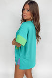 Aruba Blue & Lime Green Frayed Star Patch Oversized T-Shirt