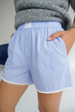 Gingham Button Detail Lace Trim Boxer Shorts- 2 Colors
