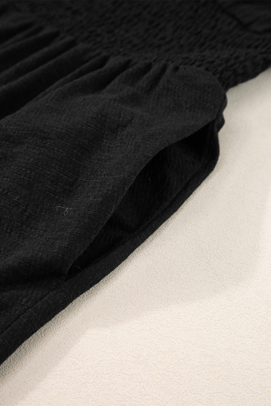 Black Shirred High-Waist V-Neck Sleeveless Jumpsuit
