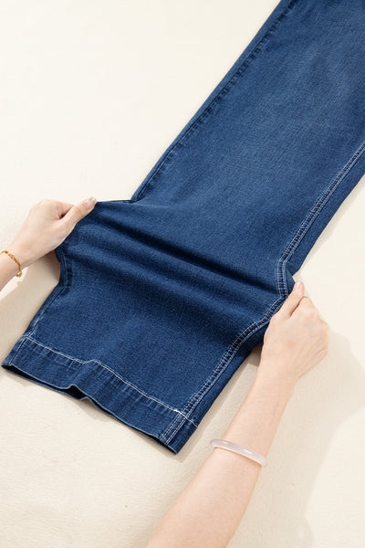 Sail Blue Stitched Waist Detail Cuffed Jeans