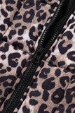 Brown Leopard Quilted Full Zipper Casual Puff Vest