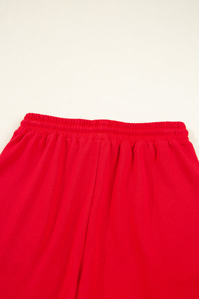 Varsity Striped Sleeve Drop Shoulder Sweatshirt and Shorts Set- 5 Colors