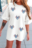 White Sequin American Flags and Bows Tunic Shift T-Shirt