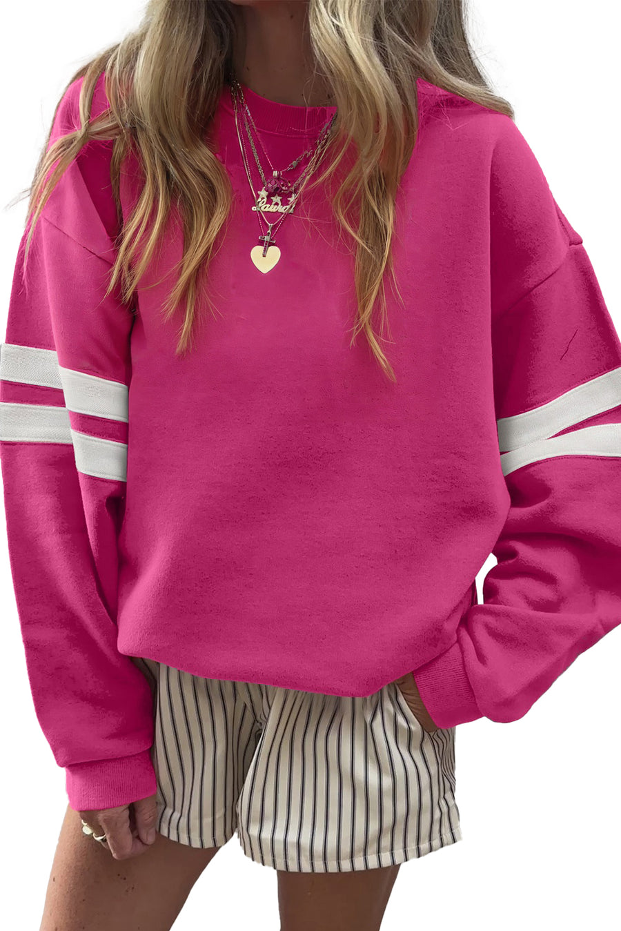 Varsity Striped Sleeve Loose Fit Sweatshirt- 8 Colors