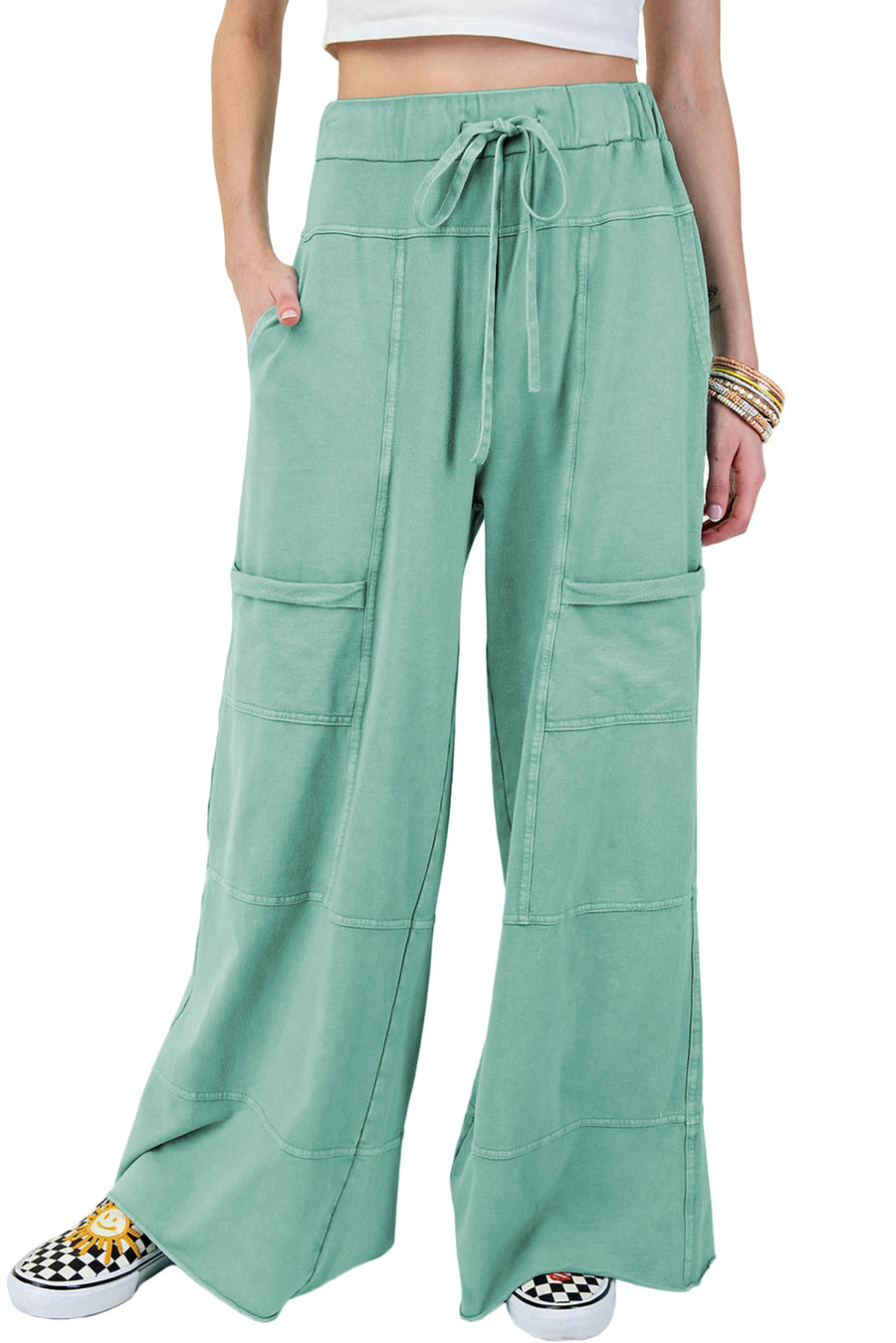 Mineral Wash Exposed Seam Wide Leg Cargo Pants- 3 Colors