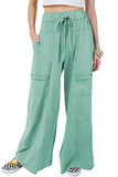 Mineral Wash Exposed Seam Wide Leg Cargo Pants- 3 Colors
