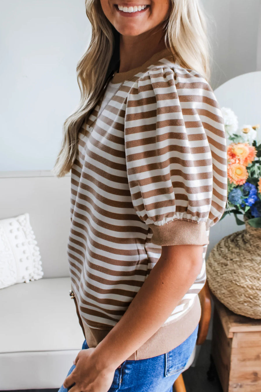 Striped Short Bubble Sleeve T-Shirt- 3 Colors