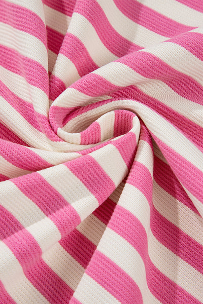 Pink Striped Crew Neck T-Shirt and Drawstring Shorts Set