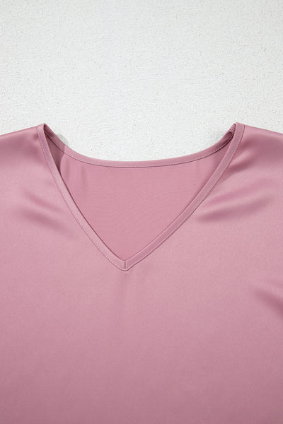 Toadstool Satin Ruffle Sleeve V Neck Blouse