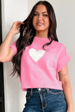 Heart Cropped Short Sleeve Mock Neck Sweater- 3 Colors