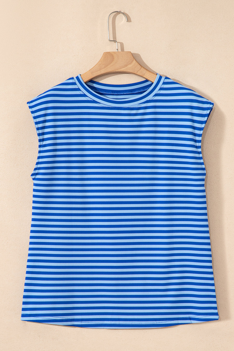 Striped Ribbed Cap Sleeve Crew Neck T-Shirt- 2 Colors
