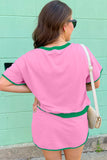 Plus Size Contrast Trim T-Shirt and Skort Two Piece Set- 3 Colors