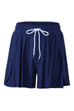 Navy Blue Drawstring Elastic Waist Built-In Brief Swim Shorts
