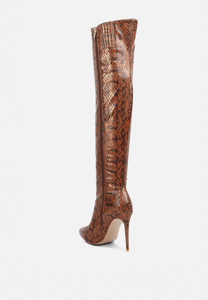 Catalina Snake Print Stiletto Knee Boots- 3 Colors