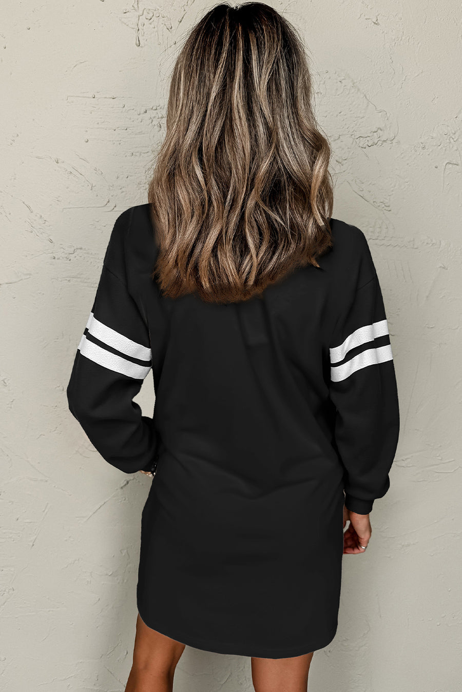 Varsity Striped Long Sleeve Loose Mini Dress with Pockets- 5 Colors