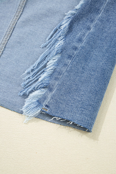 Myosotis Irregular Distressed Hem Denim Midi Skirt