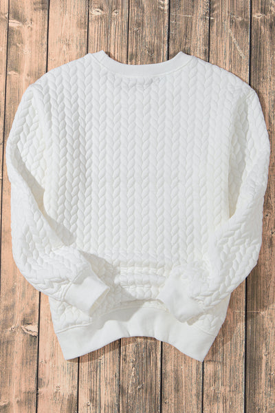 White Chenille Letter Patch Quilted Sweatshirt- 2 Styles