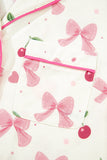 Bow Print Button-Up V-Neck Short Sleeve Top and Ruffle Hem Shorts Pajama Set- 2 Styles