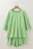 *Pre-Order* Plus Size Meadow Mist Green V-Neck Loose Fit T-Shirt & Shorts Set