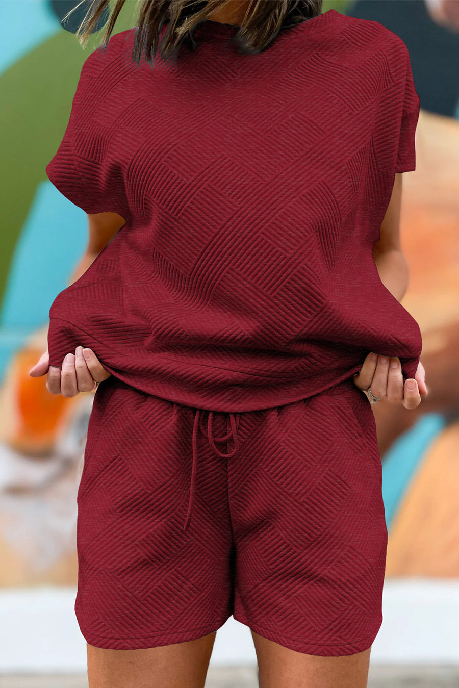 Textured Short Sleeve Top and Shorts Set- 7 Colors