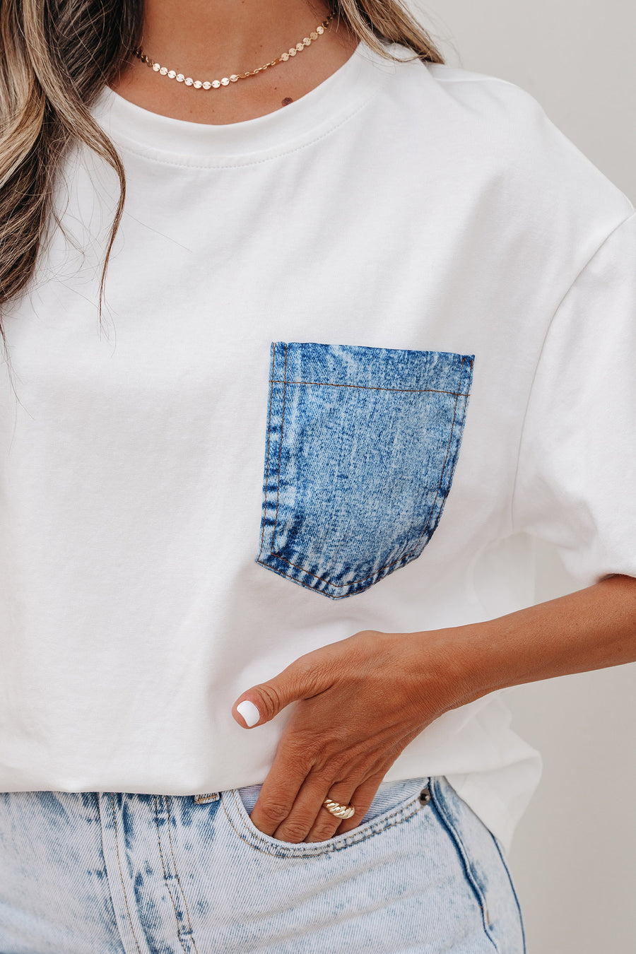 Printed Denim Chest Pocket Graphic T-Shirt- 2 Colors
