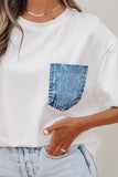 Printed Denim Chest Pocket Graphic T-Shirt- 2 Colors