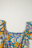 Yellow Floral Print Shirred Cut-Out High-Waist Jumpsuit
