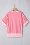 Peach Exposed Seam High-Low Side Slit Short Sleeve T-Shirt