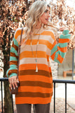 Orange Multi Color Block High Neck Drop Shoulder Sweater
