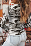 Green Camouflage Print Slim Fit Long Sleeve Top