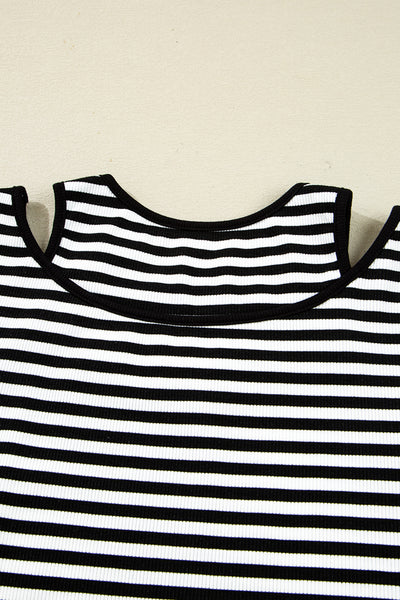 Black Striped Cutout Long Sleeve Top