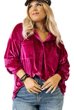 Plus Size Bright Pink Velvet Chest Pocket Drop Shoulder Shirt