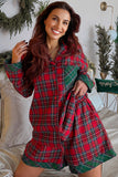 Red Plaid Contrast Color Long Sleeve Pajama Set- 3 Options