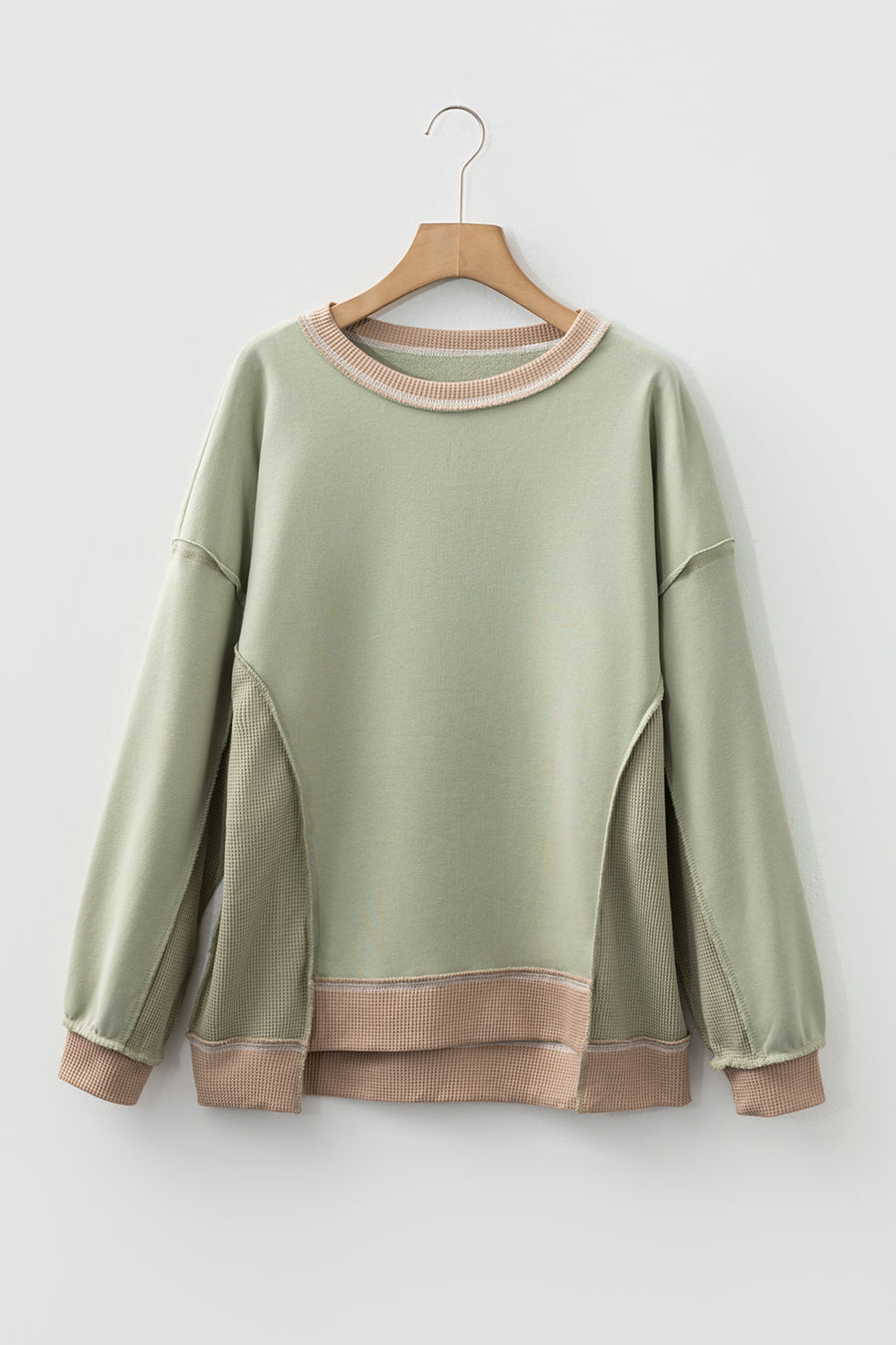 Color Block Waffle Knit Patchwork Oversized Sweatshirt- 3 Colors