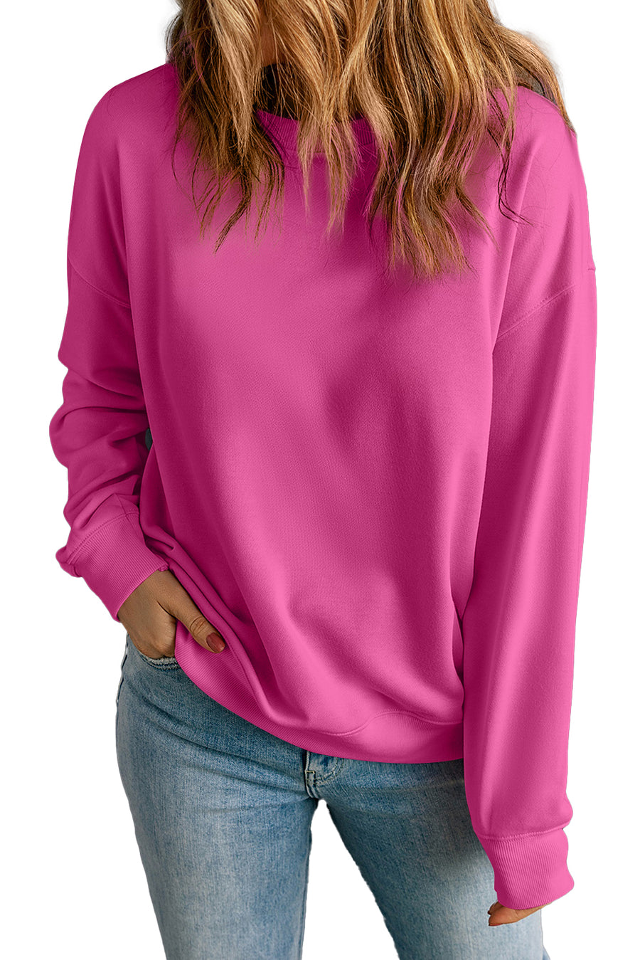Fuchsia Classic Crew Neck Pullover Sweatshirt