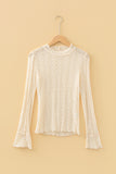 Light Pink Flounced Long Sleeve Mock Neck Sheer Lace Top