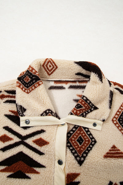 Beige Vintage Geometric Half Zip Plush Sweatshirt