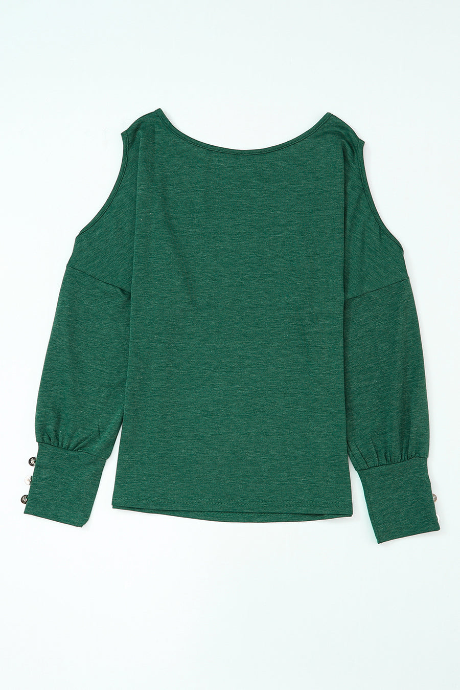 Green Boat Neck Cutout Long Sleeve Blouse with Button Detail Cuffs