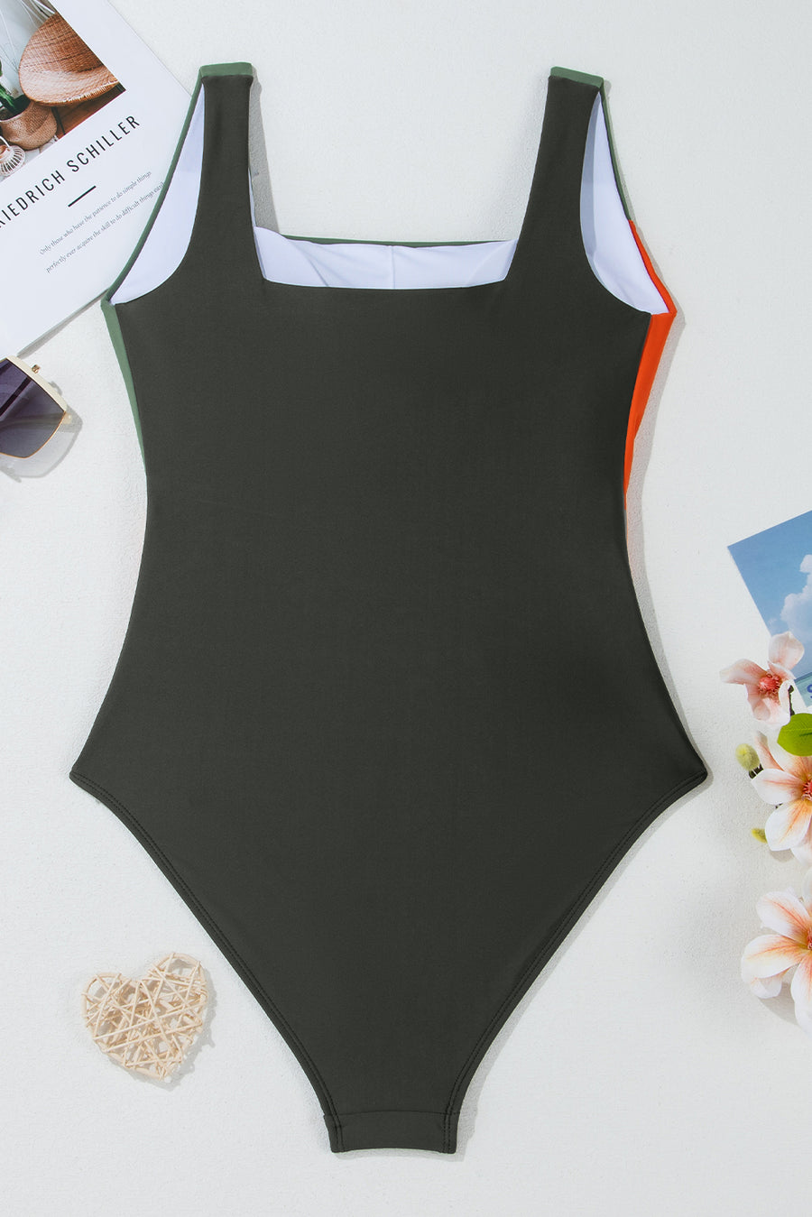 Color Block Padded Square Neck One-Piece Swimsuit B