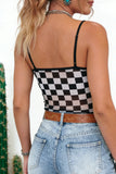 Black Sheer Checkered Spaghetti Straps Slim Fit Tank Top