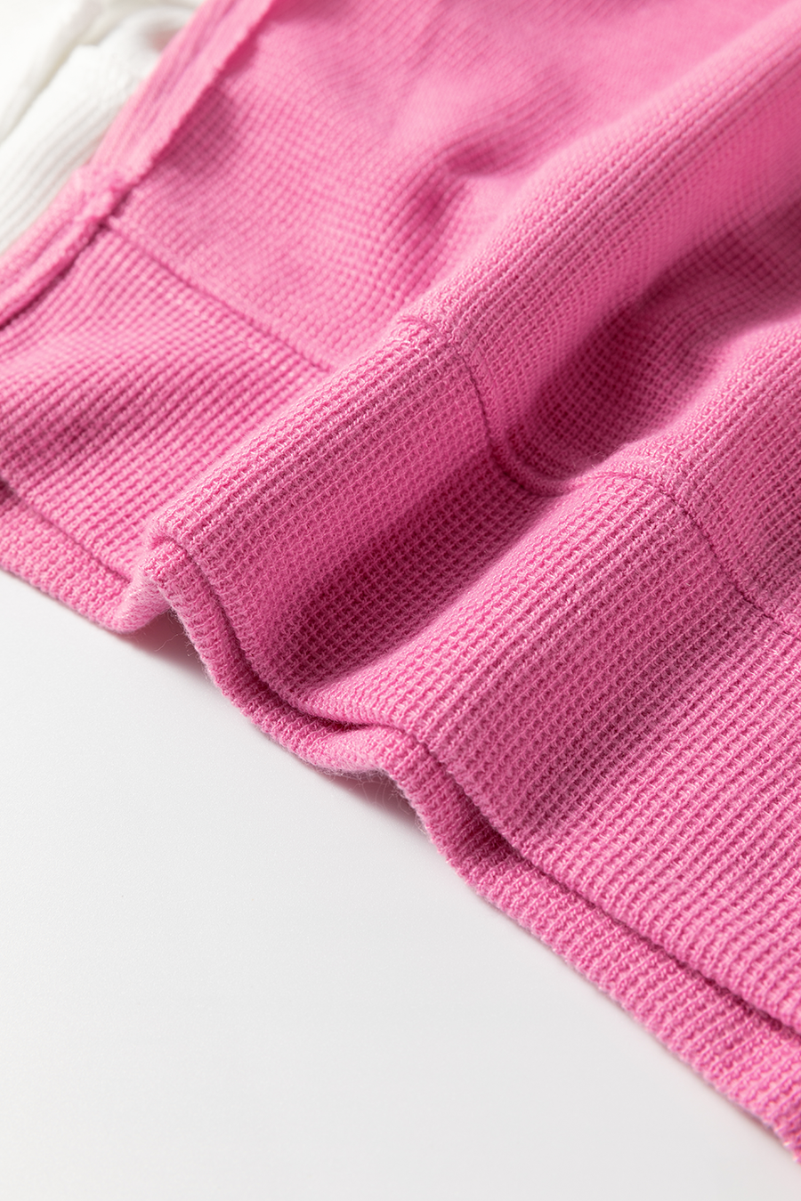 Pink Multi Waffle Patchwork Striped Sleeve Long Sleeve Shirt