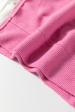 Pink Multi Waffle Patchwork Striped Sleeve Long Sleeve Shirt