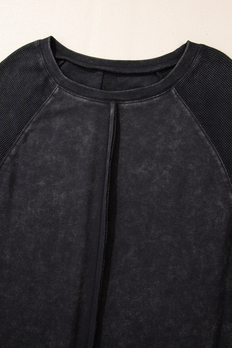 Waffle Knit Patchwork Raglan Sleeve Sweatshirt- 3 Colors