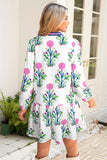 Floral Ruffle Hem Contrast Trim Neckline Mini Dress- 2 Colors