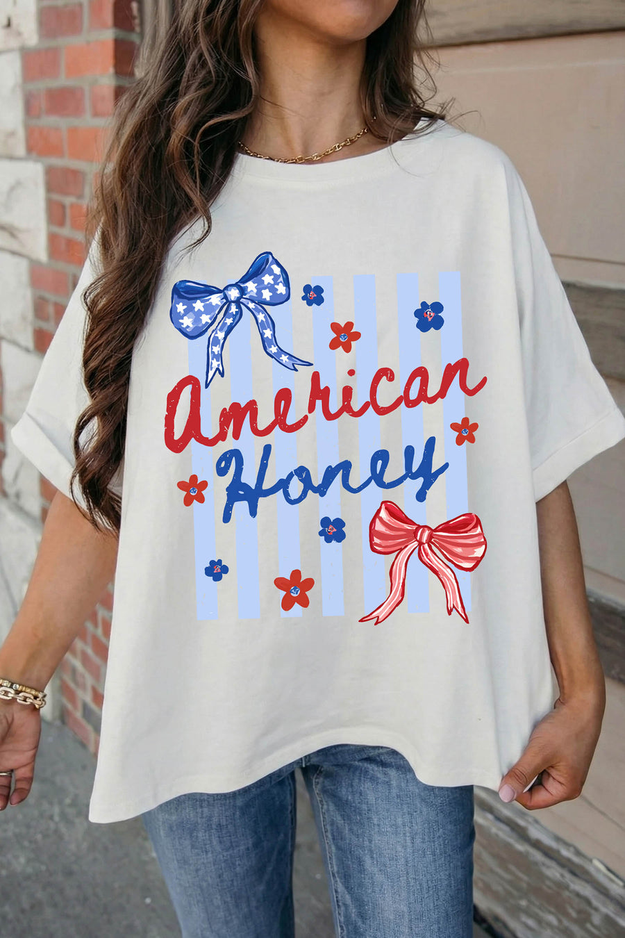 White American Honey Flowers and Bows Graphic T-Shirt