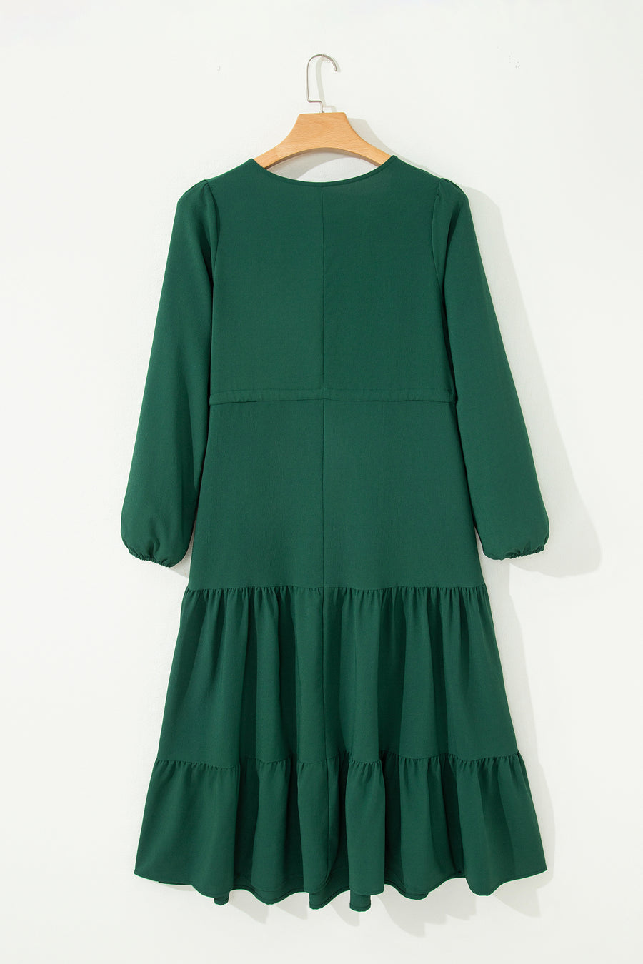 Solid Long Sleeve Button V-Neck Tiered Maxi Dress- 2 Colors