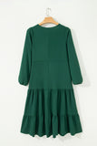 Solid Long Sleeve Button V-Neck Tiered Maxi Dress- 2 Colors