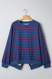 Striped Overlap Back Drop Shoulder Pullover Sweatshirt- 2 Colors