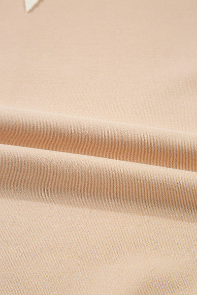 Light French Beige Waffle Textured Patchwork Pullover Sweatshirt